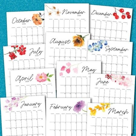 free printable monthly calendar PDFs