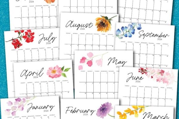 free printable monthly calendar PDFs