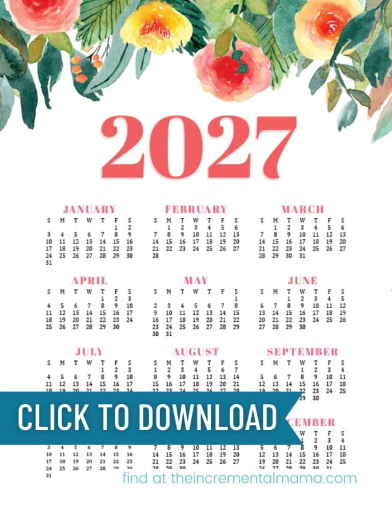 12 Free Printable One-Page Yearly Calendars - 2025, 2026, 2027 - The ...
