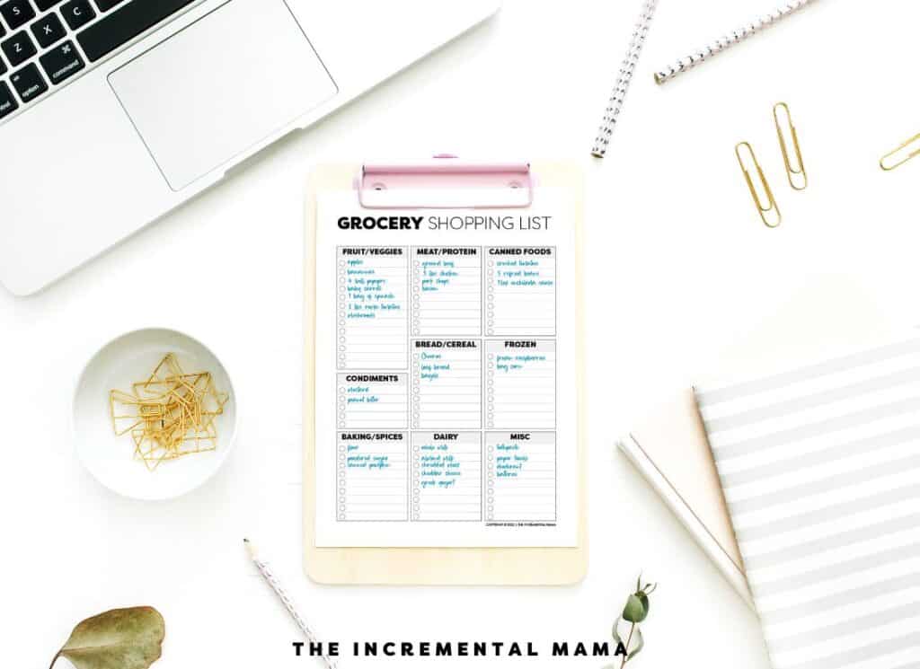 grocery list template on desk