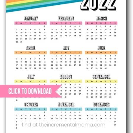 2022 one page calendar free printable