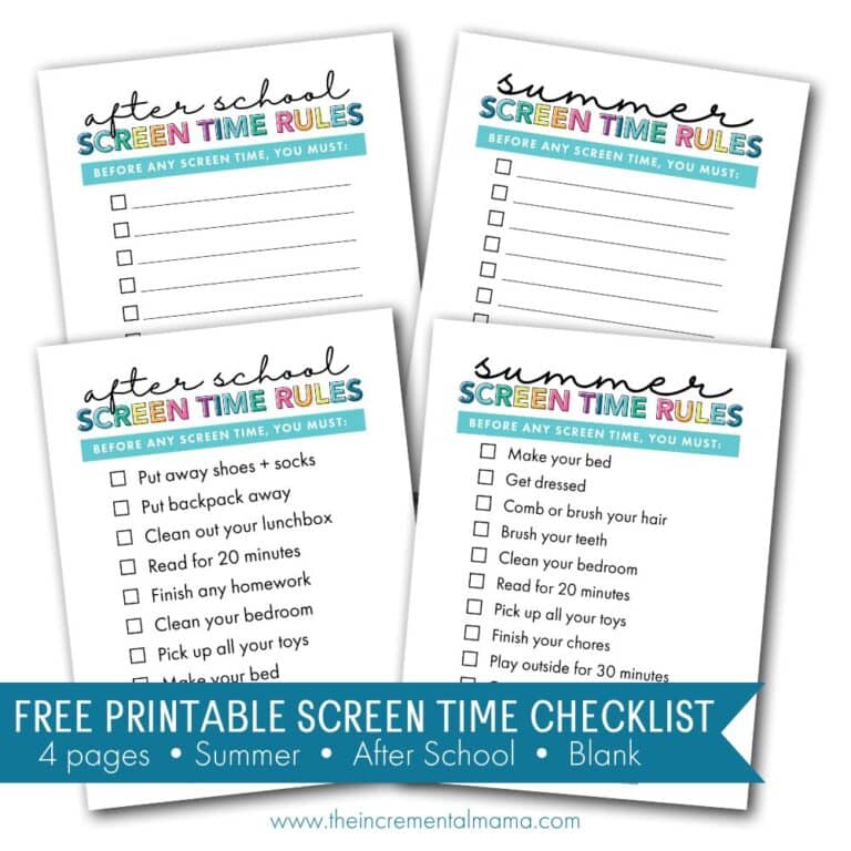 Free Printable Screen Time Checklist Bundle for Kids - The Incremental Mama