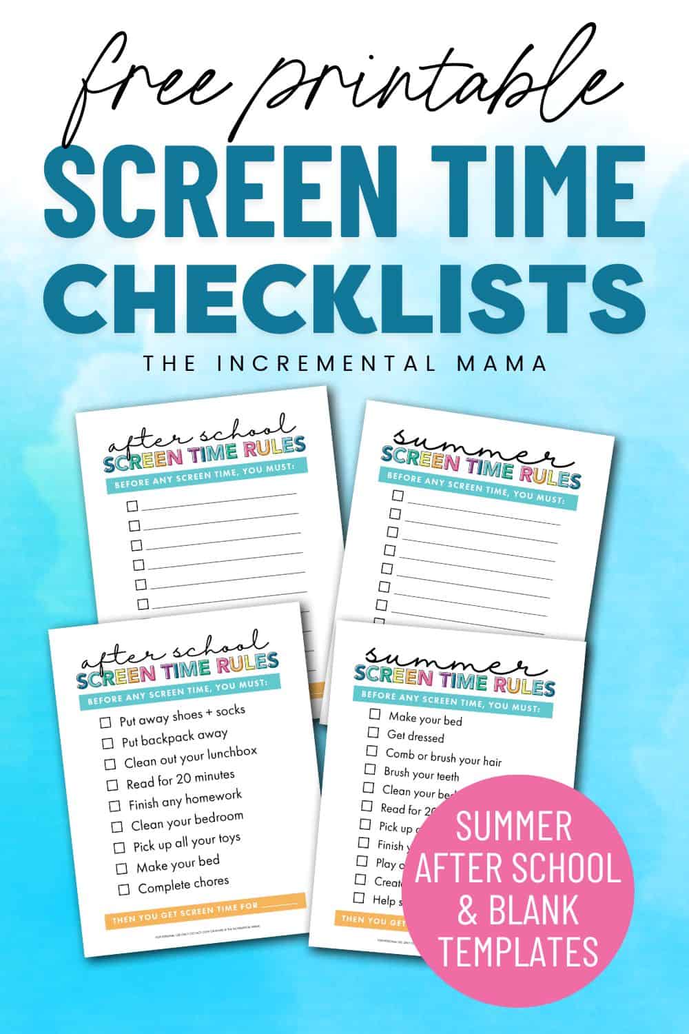 Free Printable Screen Time Checklist Bundle for Kids - The Incremental Mama