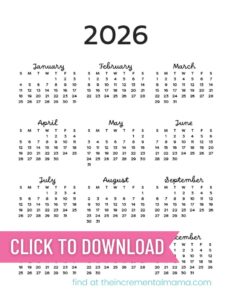 12 Free Printable One-Page Yearly Calendars - 2025, 2026, 2027 - The ...