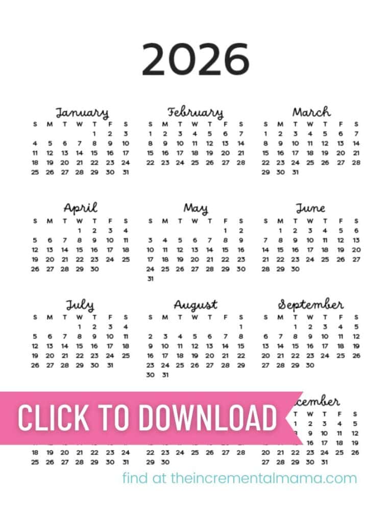 12 Free Printable One-Page Yearly Calendars - 2025, 2026, 2027 - The ...