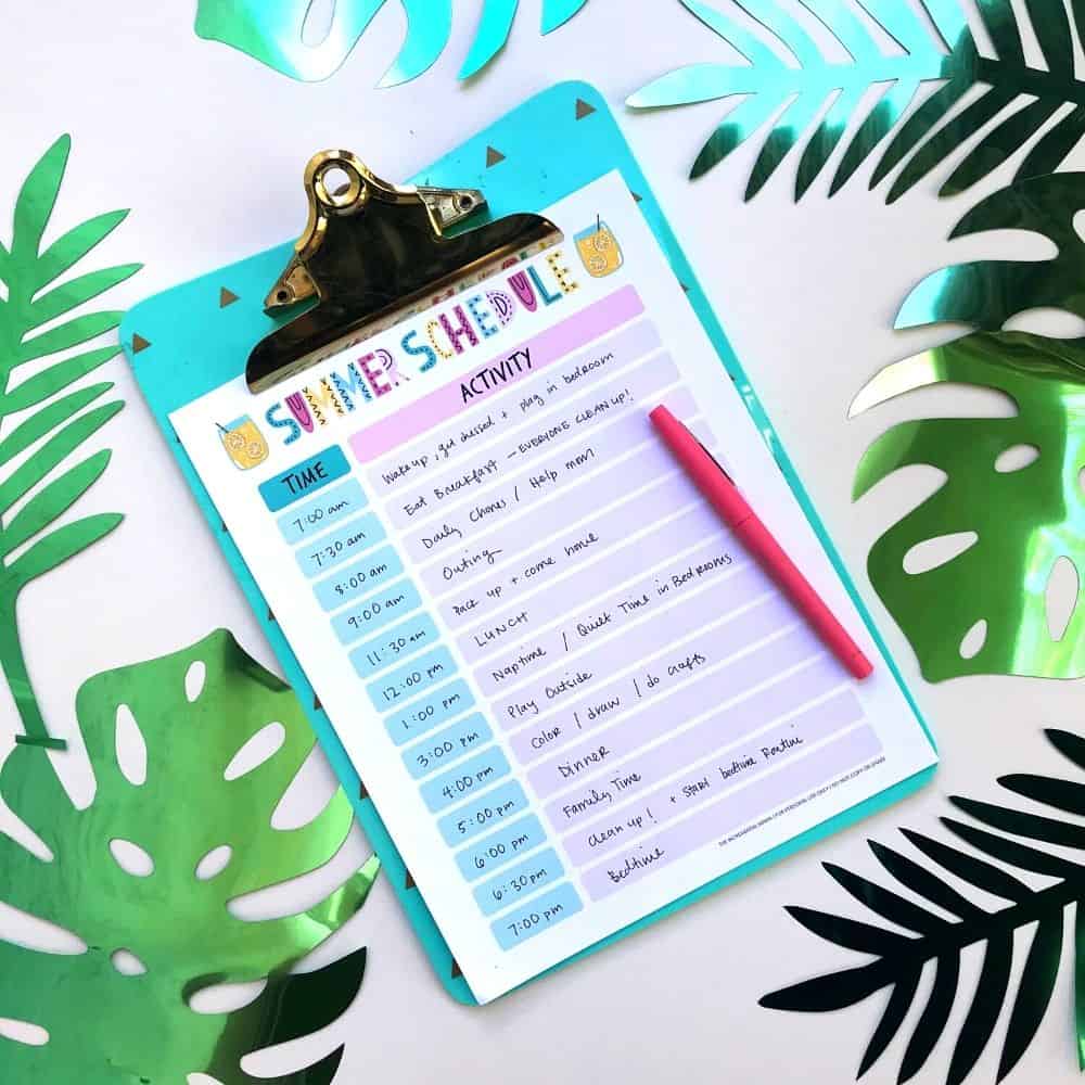 free printable summertime schedule for kids