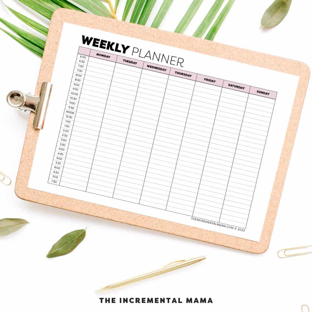 weekly calendar with times slots printable