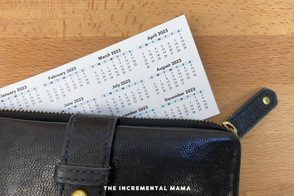 free printable wallet sized calendar