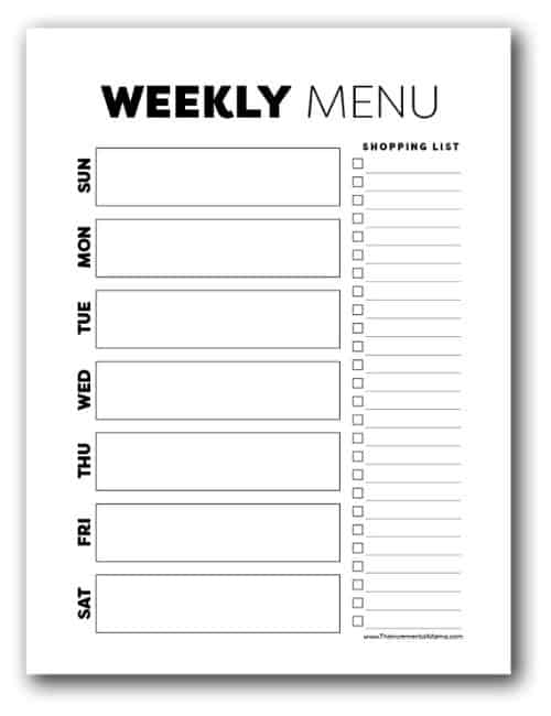 Weekly Menu Template With Grocery List